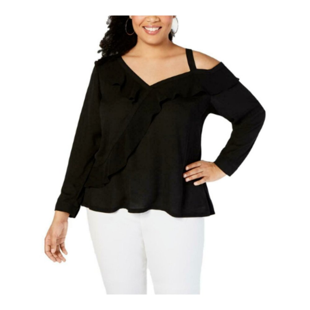 INC Womens Ruffled One Shoulder Solid Blouse Top - Picture 1 of 3